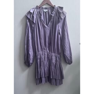 Anthropologie Current Air Pleated Ruffle Sleeves Lilac Mini Dress Women's Size S